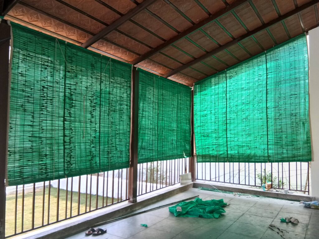 green bamboo blinds